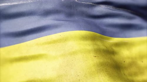 Distressed Waving Blue and Yellow Fabric Flag Background Loop