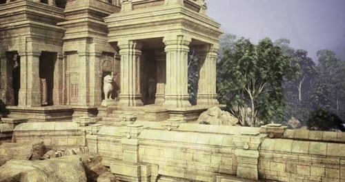An Ancient Temple Complex is Nestled Among Verdant Trees and Rocks
