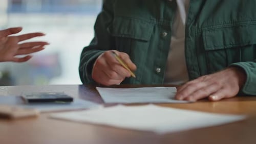 Man Hands Putting Signature on Contract at Office Closeup Businessman Signing
