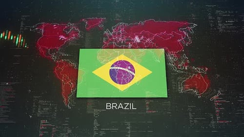 Brazil Stock Market Chart Background With Flag