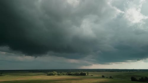 Panoramic Shot of Stormy Clouds Forming on Gloomy Sky Before Heavy Rainfall and Lightning Over