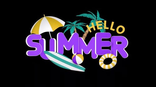 3D Hello Summer Title with Animated Beach Elements