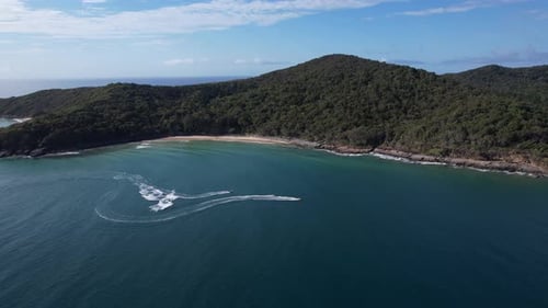 Secluded Bay Beach Aerial View Tropical Island Ocean Water Sports