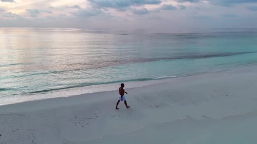 Drone shot of the Dhigurah sandbank in the Maldives