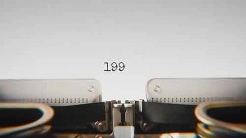 Old mechanical typewriter typing Year 1990 in a close-up view.