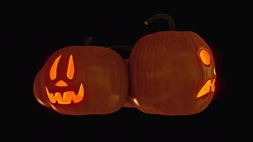 Animated Halloween Jack-o'-Lanterns Rotating on Black Background