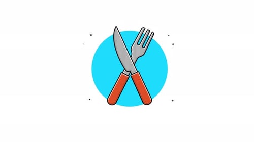 Animated Knife and Fork Flat Design Icon