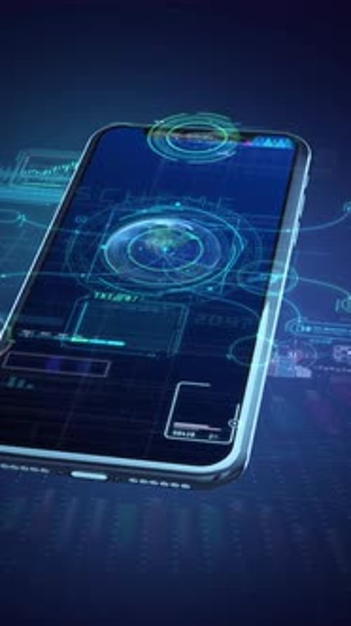 Futuristic Smartphone UI with Digital Globe and Data