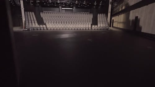 View of an Empty Theater Hall and a Ceiling with Lots of Batten.