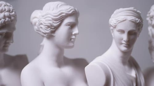 Rotating View of Plaster Sculptures in Studio