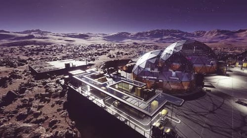 Engineered Equipment Accentuates Lunar Scenery Against Purple Night Backdrop
