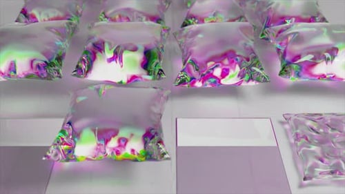 Diamond Pillows are Inflated From Flat Gray Squares Cushion Glossy Metallic Color Rainbow 3d