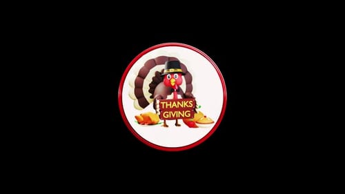 Rotating Thanksgiving Turkey and Food Badge Animation
