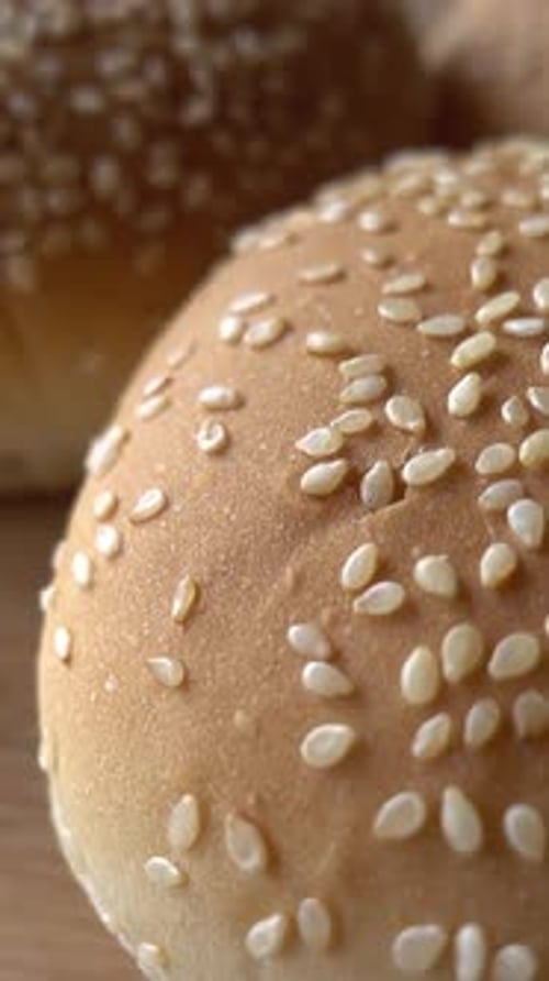 Close Up of Fresh Hamburger Buns With Sesame Seeds