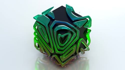 Abstract Morphing Cube Animation with Fluid Green and Blue Shapes