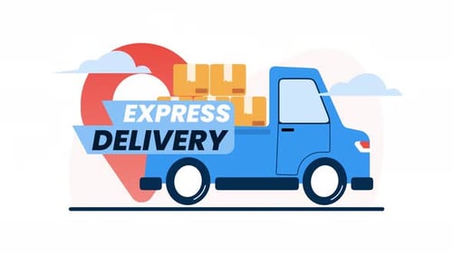 Expresszustellanimationskisten für Lieferwagen mit einem Standortsymbol. Perfekt für die Logistik.