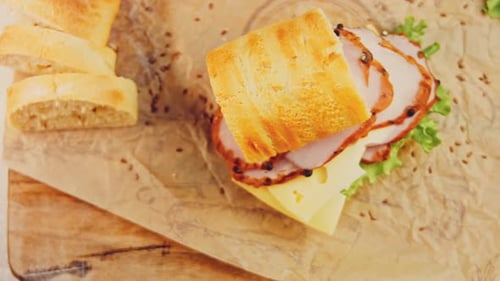 Waviness Effect of Sandwich with French Baguette Cheese Lettuce and Sausage
