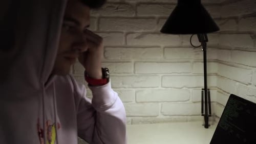 Man coding on laptop. Closeup of developer programmer, soffware engineer, IT support Vlad