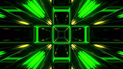 Green And Yellow Futuristic Abstract Neon Striped Cyber Highway Background Vj Loop In 4K