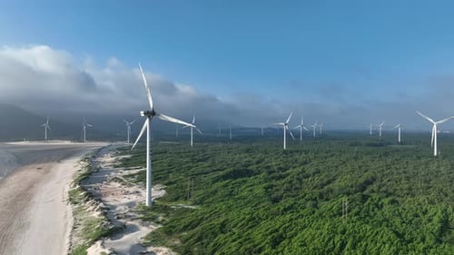 Wind Turbines in mountain during sunset