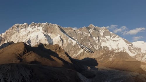 Aerial View of a Majestic Snowcapped Mountain Range in Nepal Highlighting the Serene Beauty of the