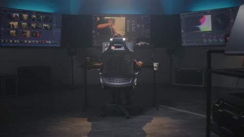 The Editor Makes Movie Color Correction in Studio