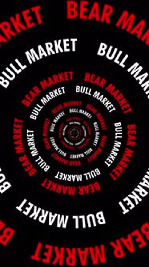Vertical Infinite tunnel of Bear Market and Bull Market words looping on a black background