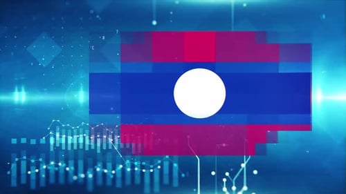 Laos Flag On Economy Background And Graph