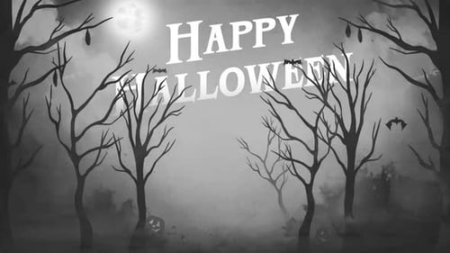 Spooky Halloween Night Forest Title Reveal with Flying Bats