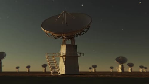 Animated Radio Telescope Array Scanning Night Sky for Scientific Research