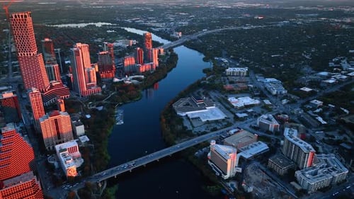 Wavy Colorado River flowing though Austin, Texas, USA.