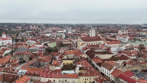Aerial cityscape view of Vilnius, Lithuania European city drone footage old town