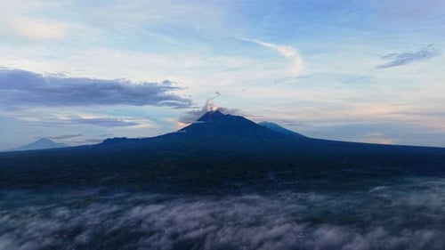 Aerial view of Mount Merapi and Mount Merbabu, Indonesia.