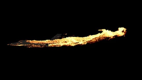 Jet airplane burning on fire side view, Transparent background