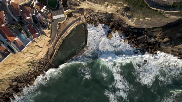 Aerial view of Azenhas do Mar, Colares, Portugal., Overhead Stock ...