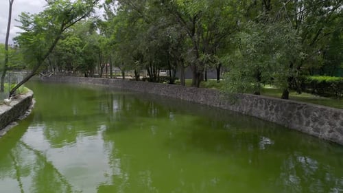 aerial view of a zoo lake