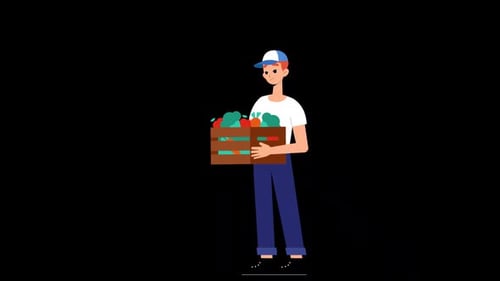 Young Boy Holds A Fruit Basket Alpha Channel