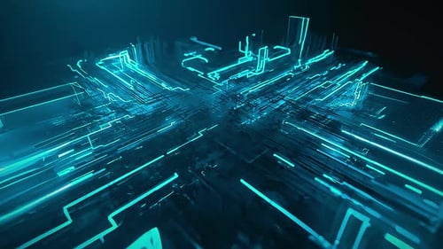 Expanding Futuristic Glowing Digital Network Grid Background