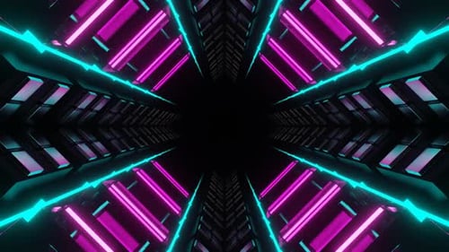 Cyan And Pink Neon Glow Mirrored Squares Tunnel Background Vj Loop In HD