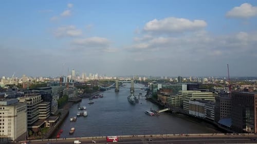 London Aerial View with Urban Architectures and Famous Landmarks Like Tower Bridge and London Eye
