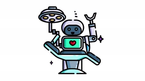 Animated Robot Medical Assistant Icon with Dental Chair