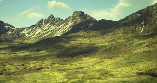 Majestic Mountain Landscape with Lush Greenery and Clear Blue Sky
