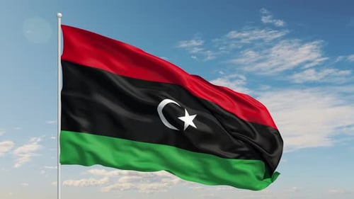 Libya Country Flag Flying Proudly in the Open Sky Background