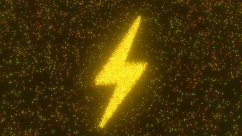 Luces energéticas brillantes con el símbolo de un rayo amarillo brillante, color amarillo brillante, 4K