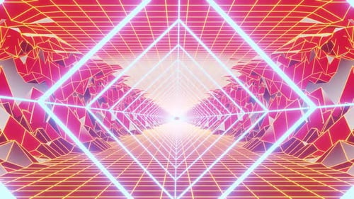 Digital Neon Figure Travel Through The Mountain Tunnel Vj Loop Background HD