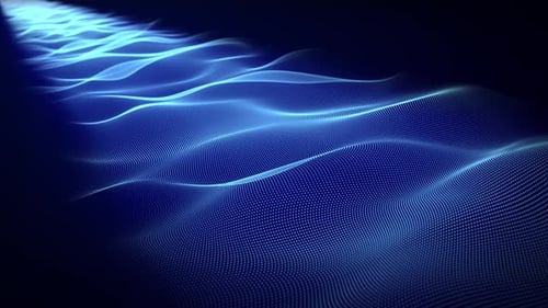 Light blue wave stream smoothly floating on a dark background with soft glow effect