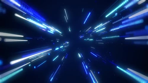 Futuristic Blue Digital Data Stream Hyperspace Travel Animation