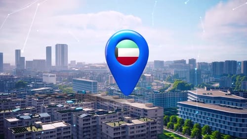 Kuwait Flag Pin Location On Top Of The City Environment