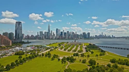 New York City Skyline with Urban Skyscrapers and Yachts New York City Skyline Cityscape of Manhattan