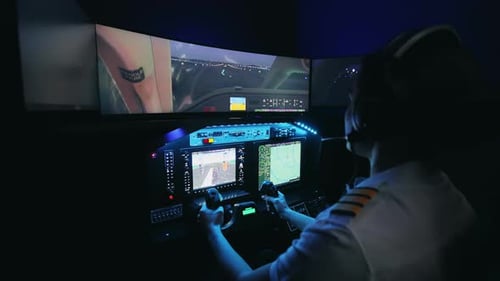Concentrated Female Pilot Sitting in Cabin of Airplane